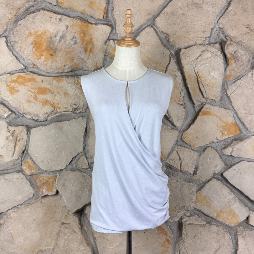 Ann Taylor Wrap Front Ponte Knit Top Polar Blue | XL